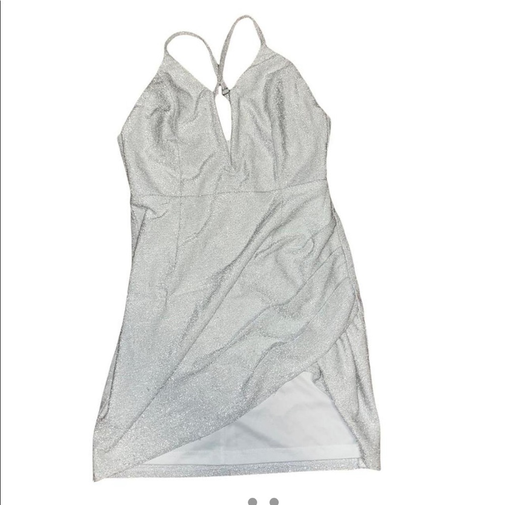 sparkly glitter silver body con mini dress